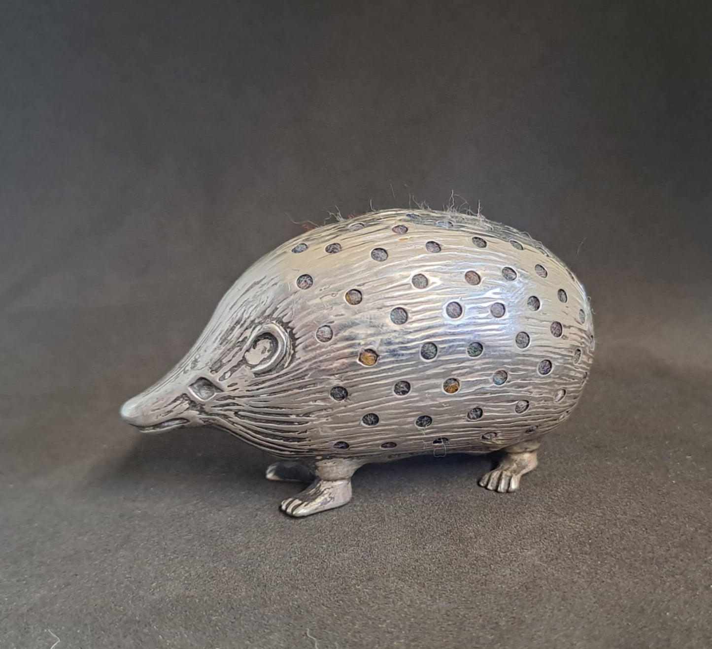 Solid Silver Hedgehog Pin Cushion. Birmingham 1906. S & Co.
