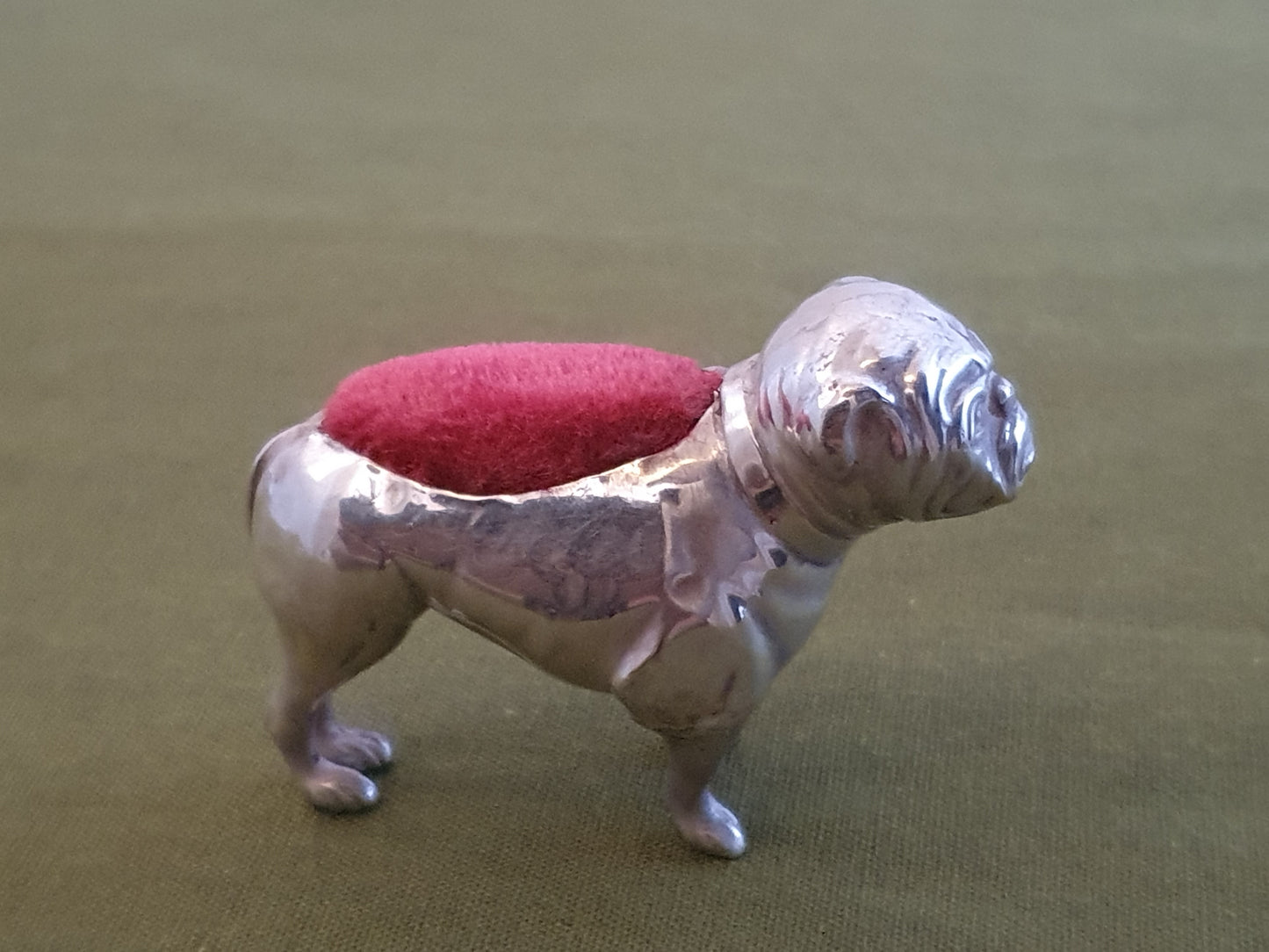 Novelty Solid Silver Bulldog Pin Cushion. Adie & Lovekin. Birmingham 1906.