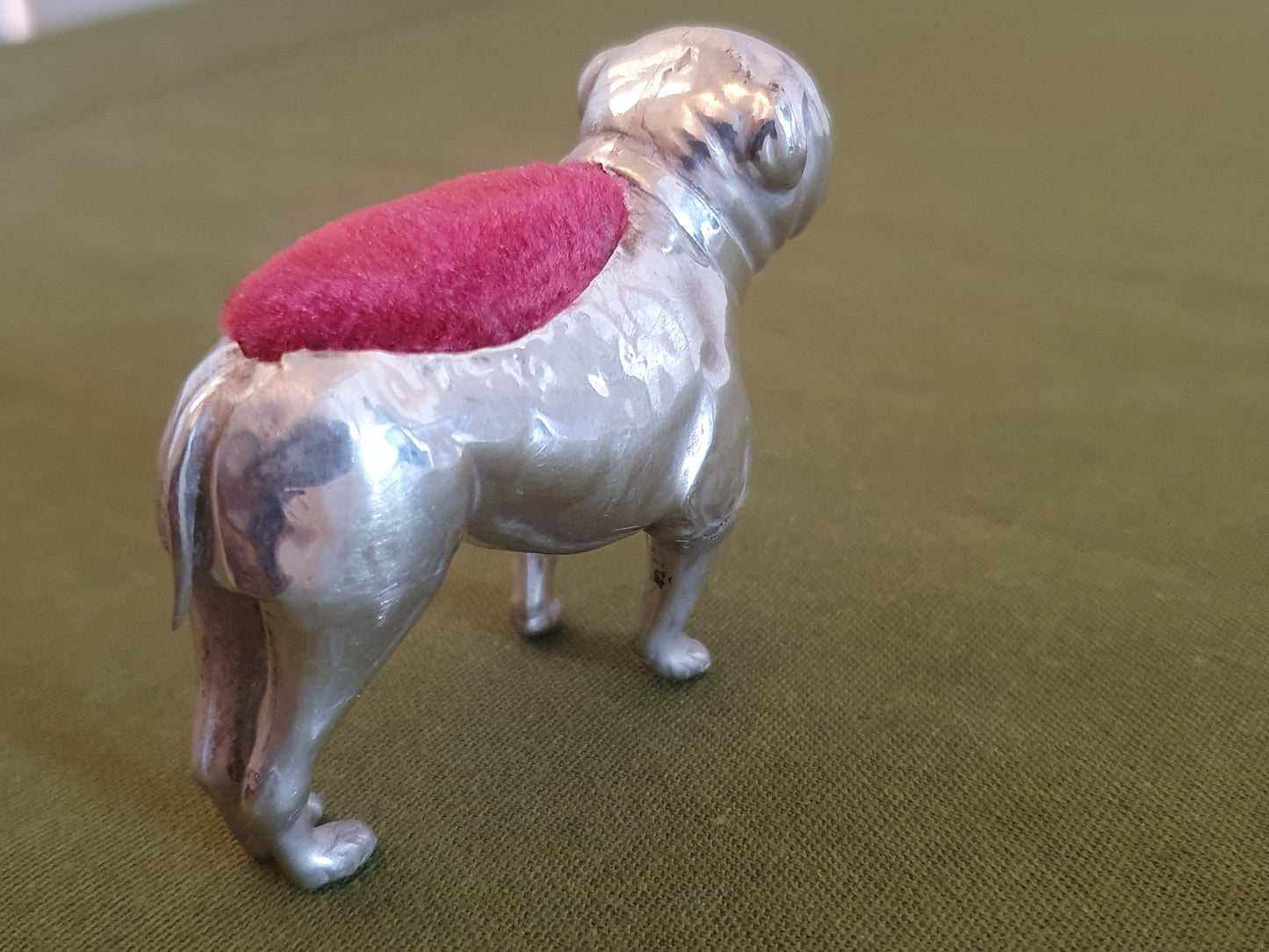 Novelty Solid Silver Bulldog Pin Cushion. Adie & Lovekin. Birmingham 1906.