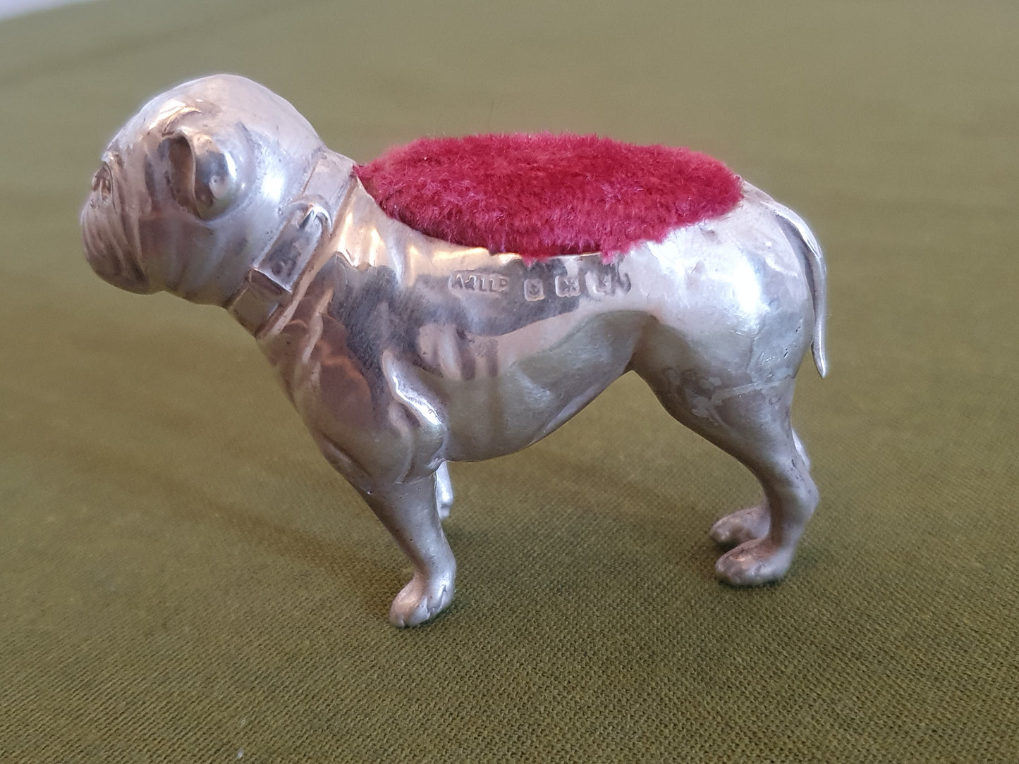 Novelty Solid Silver Bulldog Pin Cushion. Adie & Lovekin. Birmingham 1906.