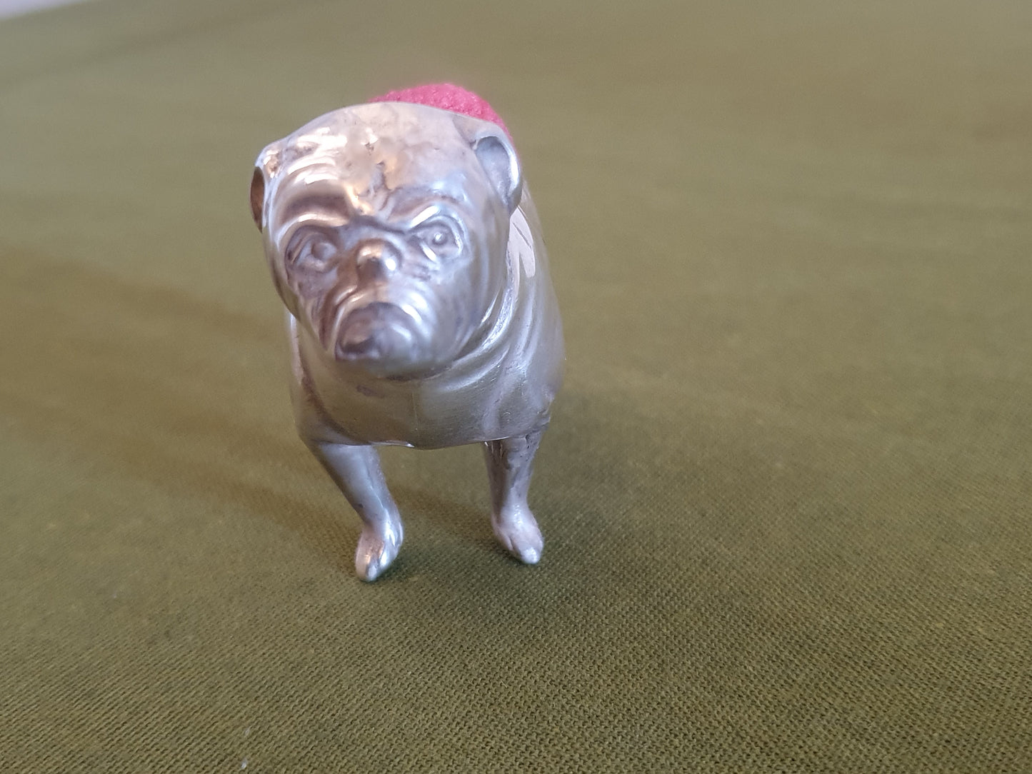 Novelty Solid Silver Bulldog Pin Cushion. Adie & Lovekin. Birmingham 1906.