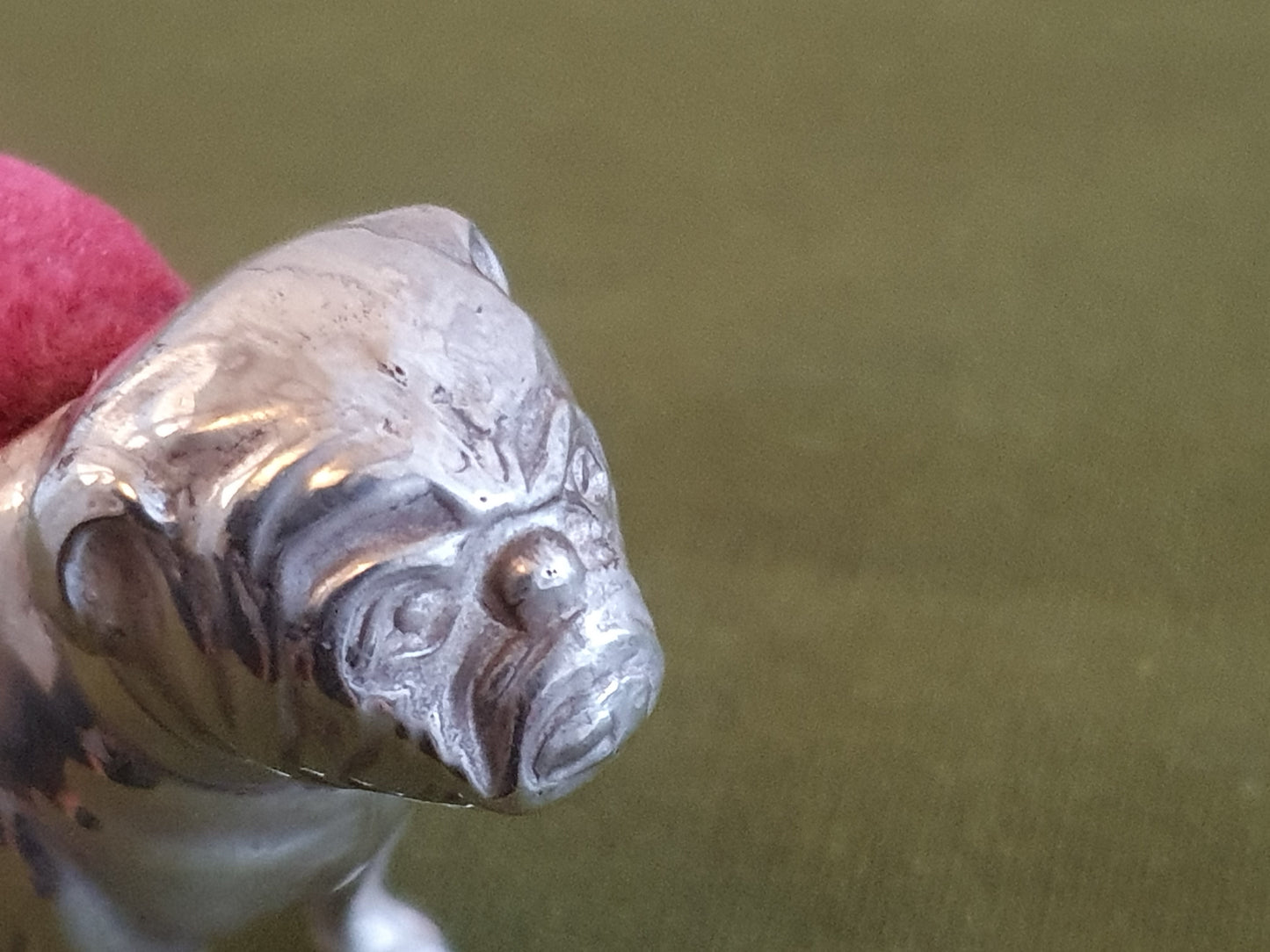 Novelty Solid Silver Bulldog Pin Cushion. Adie & Lovekin. Birmingham 1906.
