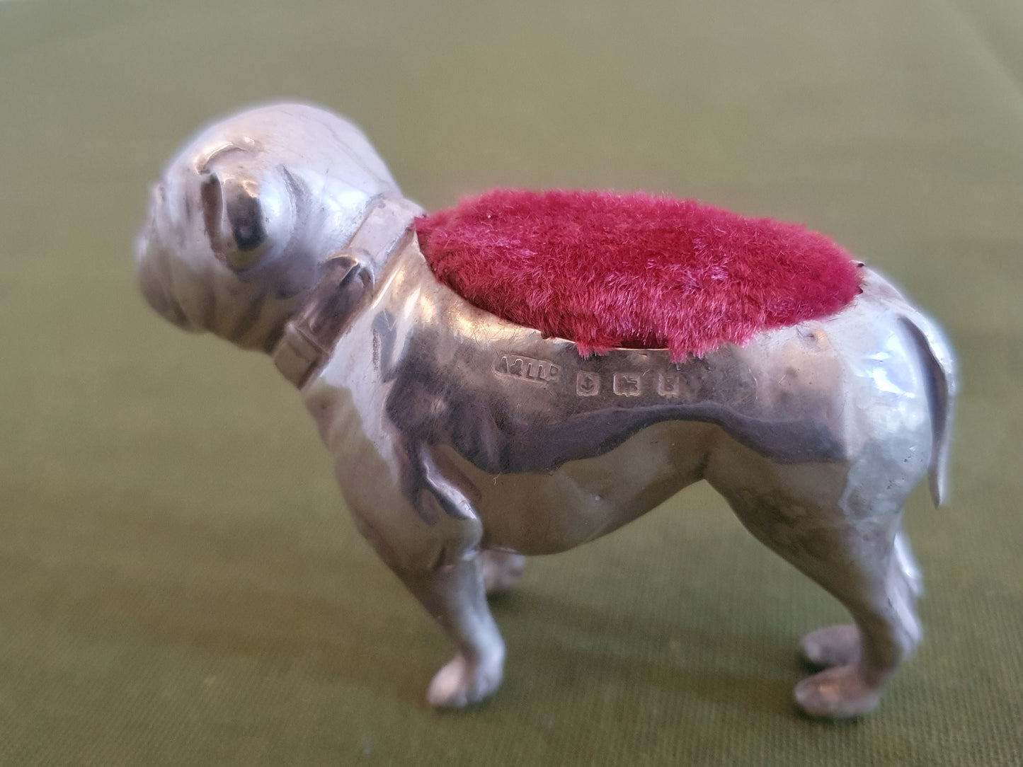 Novelty Solid Silver Bulldog Pin Cushion. Adie & Lovekin. Birmingham 1906.