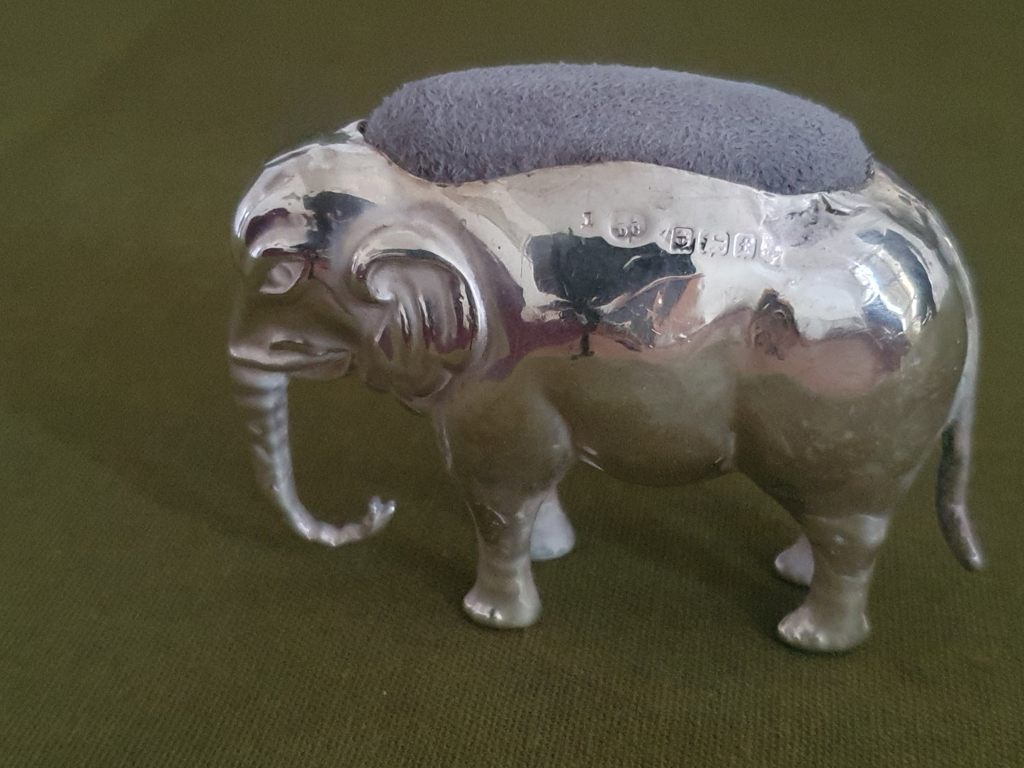 Novelty Solid Silver Elephant Pin Cushion. Boots Pure Drugs Company. B'ham 1905