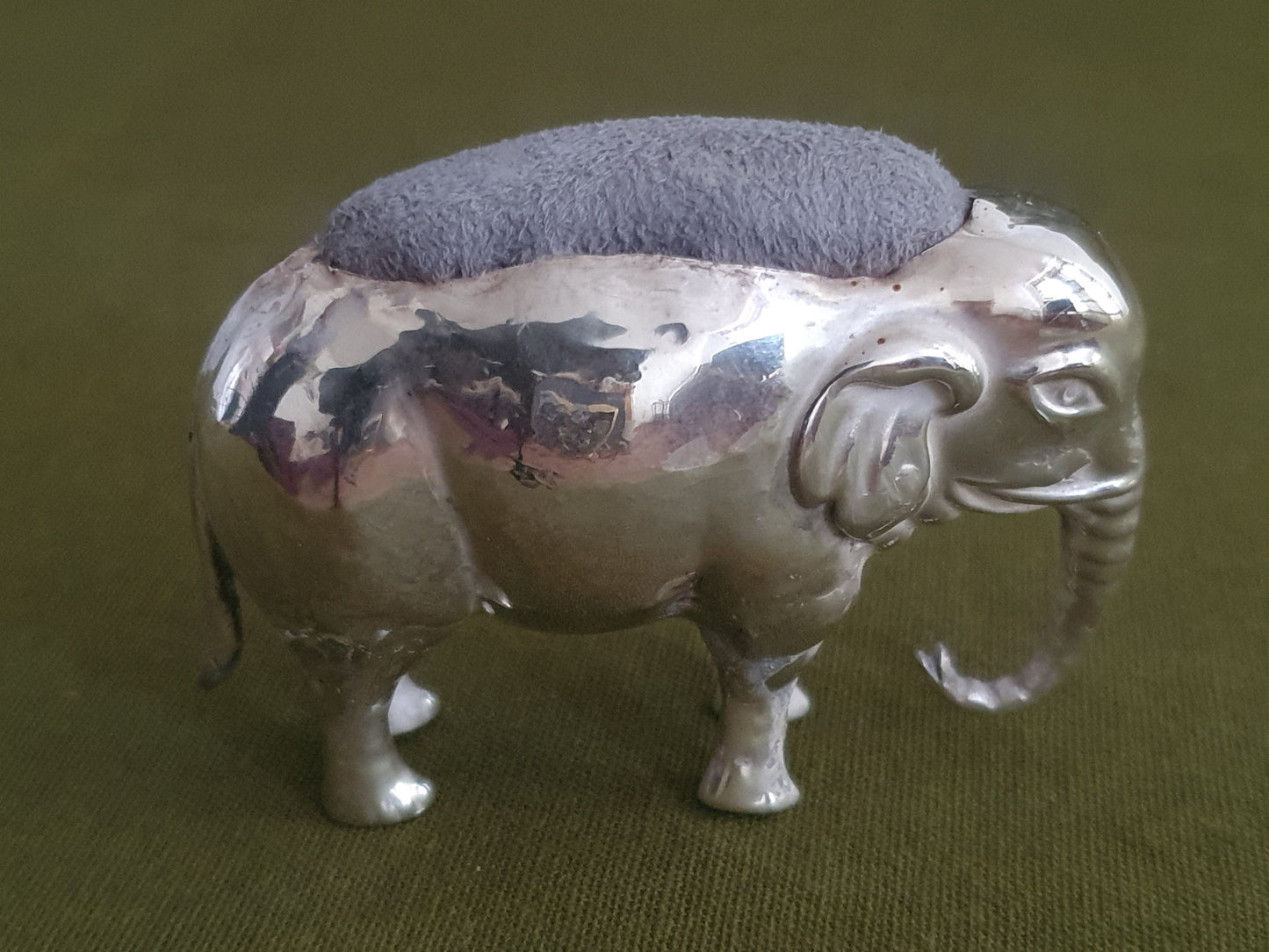 Novelty Solid Silver Elephant Pin Cushion. Boots Pure Drugs Company. B'ham 1905