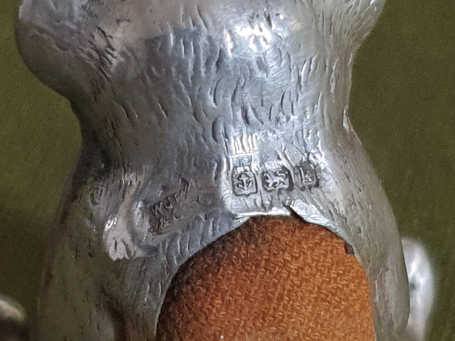 Novelty Solid Silver Bear Pin Cushion. WJ Myatt & Co. Birmingham 1909