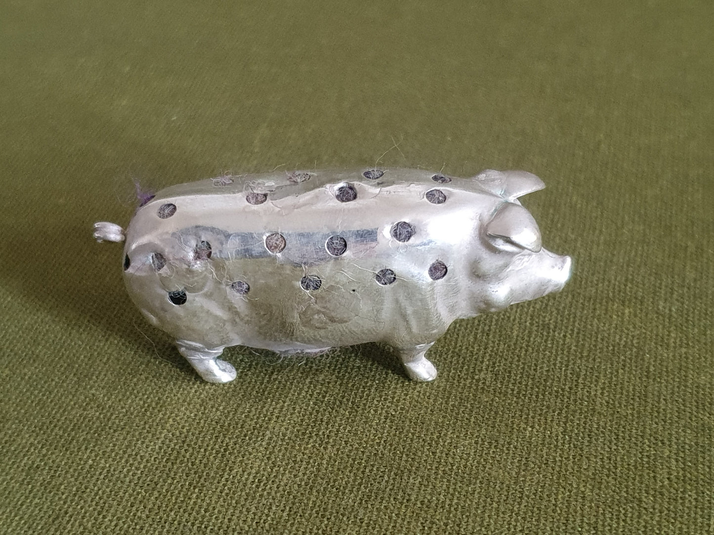 Novelty Solid Silver Pig Pin Cushion. Levi & Salaman. Birmingham 1908.