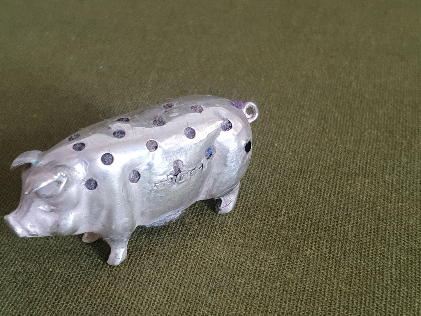 Novelty Solid Silver Pig Pin Cushion. Levi & Salaman. Birmingham 1908.