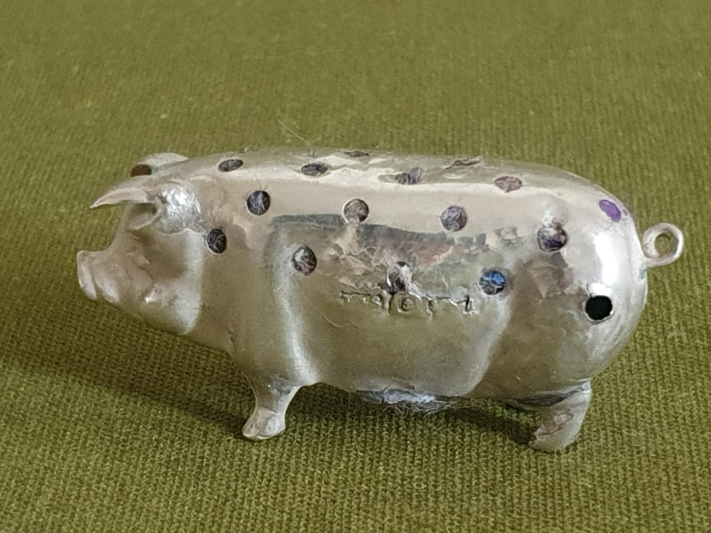 Novelty Solid Silver Pig Pin Cushion. Levi & Salaman. Birmingham 1908.