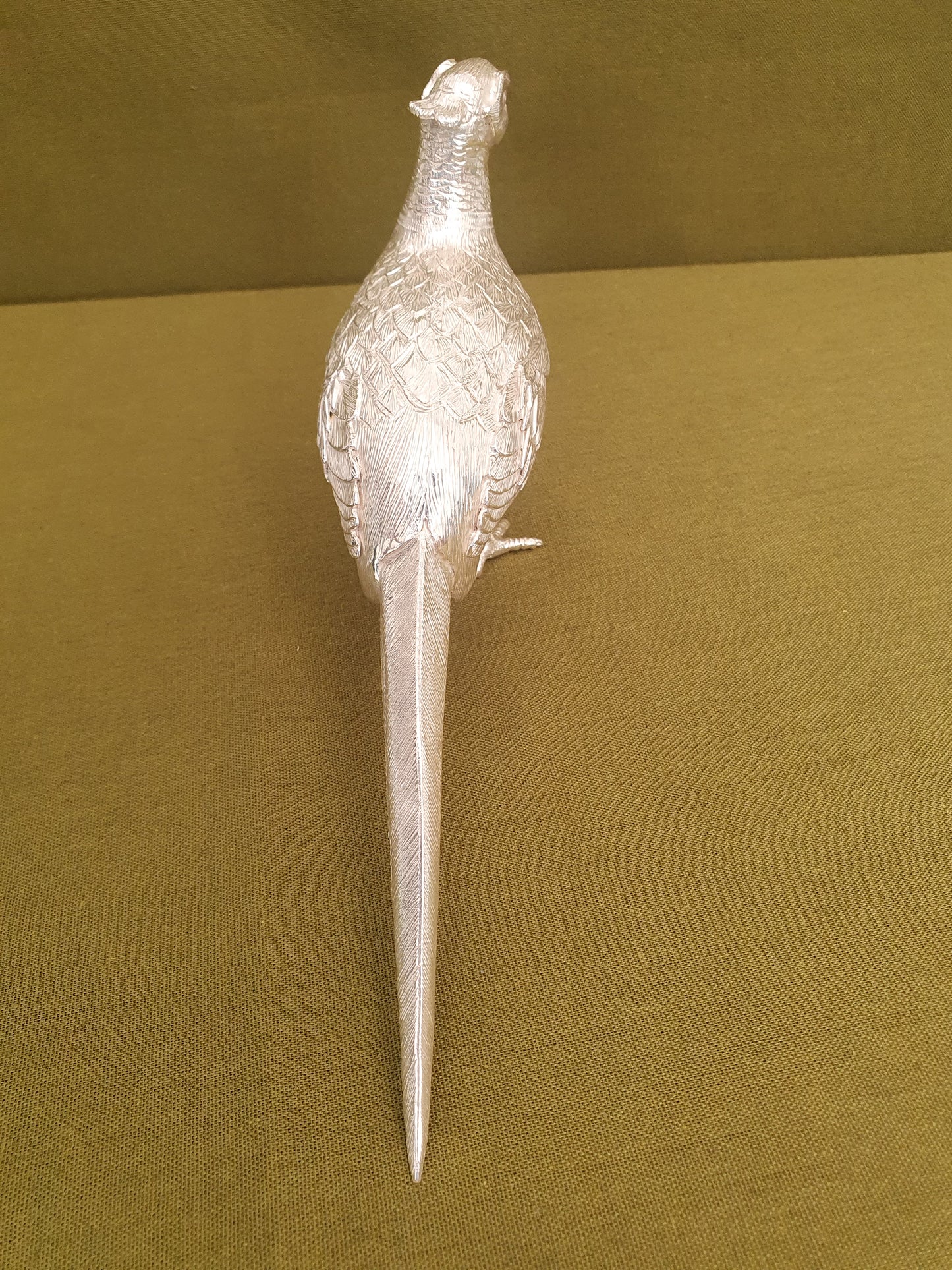 Solid silver pheasant. Cast, fine hand chased detail. 21 CM. 425 Grams.