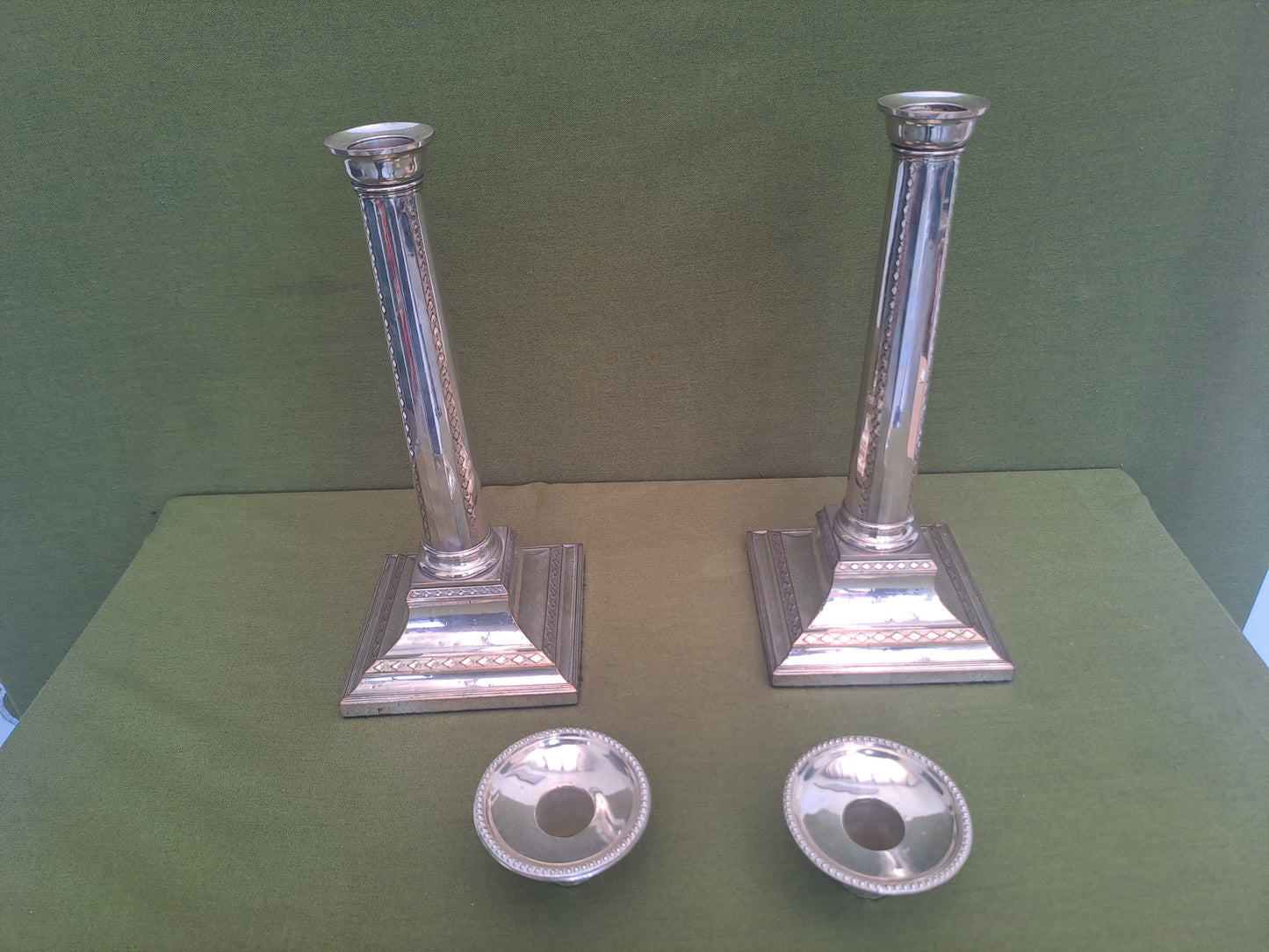 Old Sheffield Plate candlesticks.