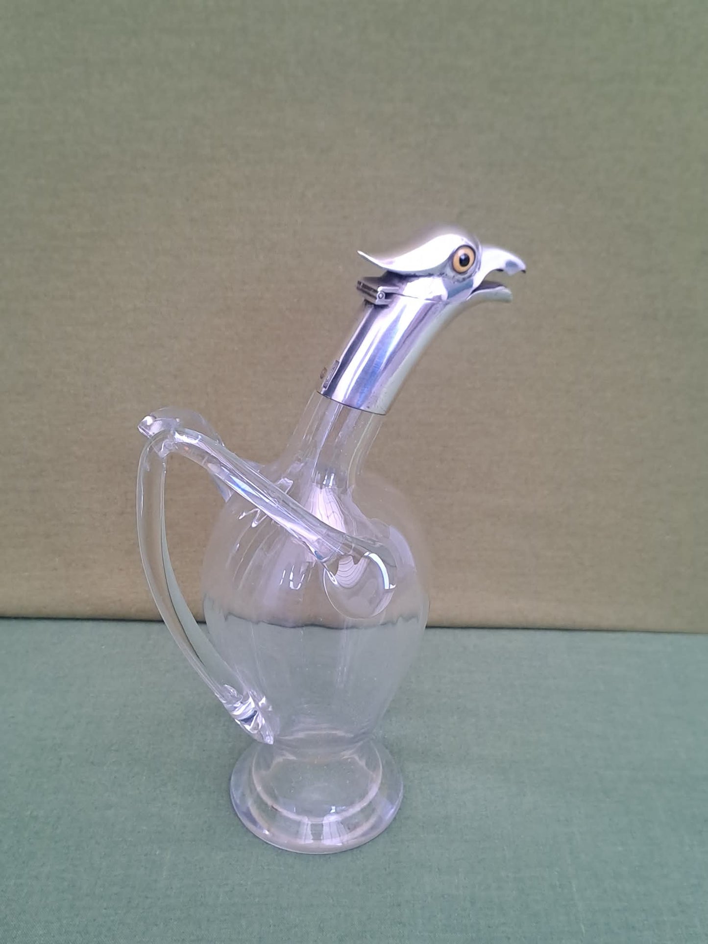 Novelty Solid Silver & glass bird decanter. Birmingham 1893. Makers JTH & JHM.