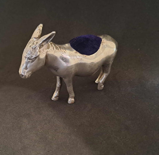 Novelty Solid Silver Donkey Pin Cushion. Levi & Salaman. Birmingham 1904.