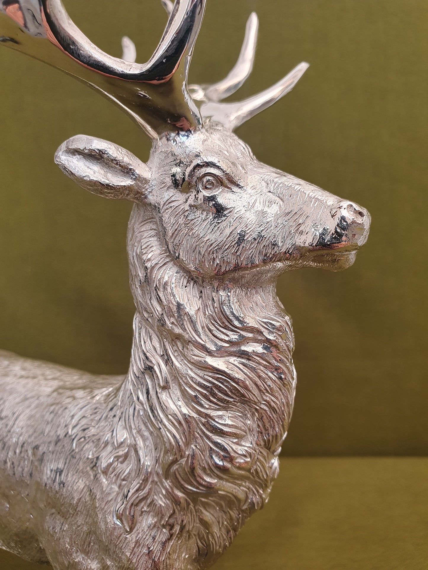 Solid silver stag. Cast, with fine hand chased detail. 24 CM tall. 930 grams.