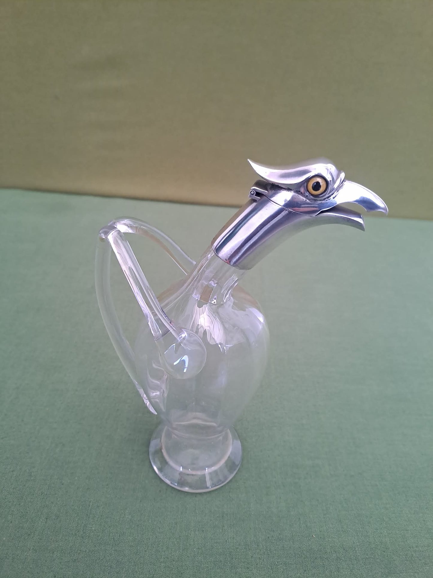 Novelty Solid Silver & glass bird decanter. Birmingham 1893. Makers JTH & JHM.
