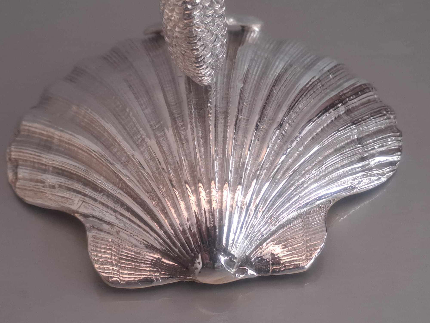 Pair of solid silver dolphin & scallop dishes. Sheffield 2024.