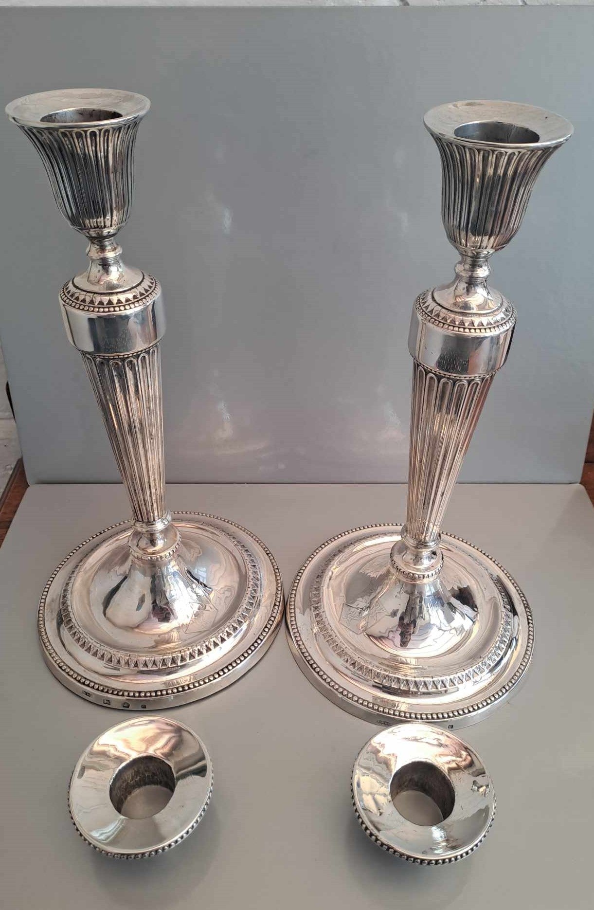 Early pair solid silver candlestick. Sheffield 1780.Made by John Winter & Co