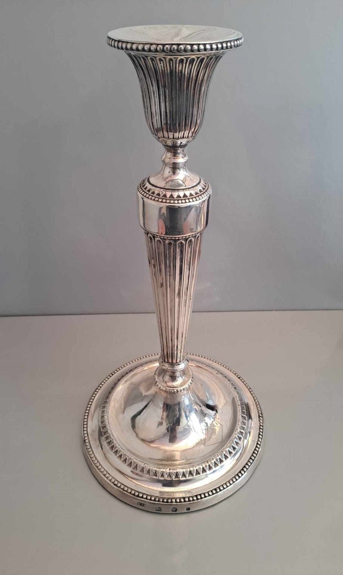 Early pair solid silver candlestick. Sheffield 1780.Made by John Winter & Co