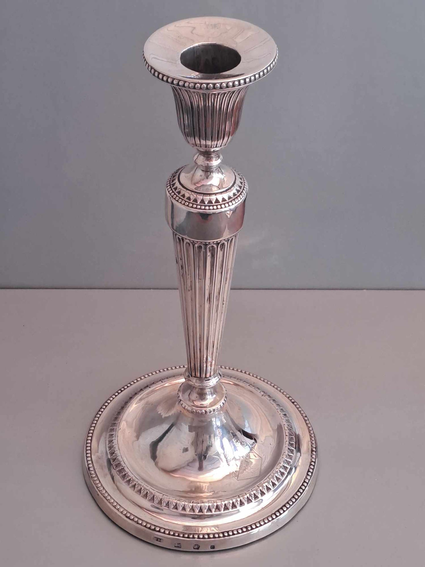 Early pair solid silver candlestick. Sheffield 1780.Made by John Winter & Co