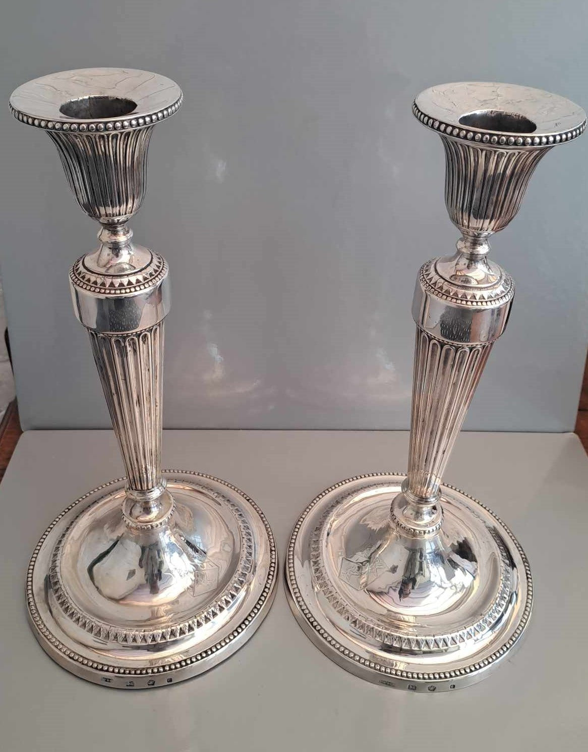 Early pair solid silver candlestick. Sheffield 1780.Made by John Winter & Co