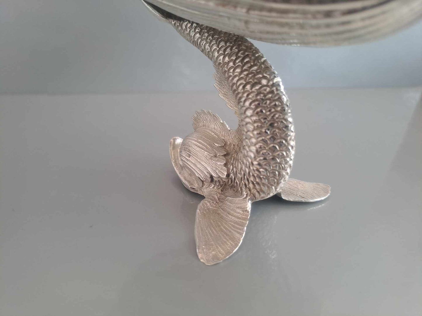 Pair of solid silver dolphin & scallop dishes. Sheffield 2024.