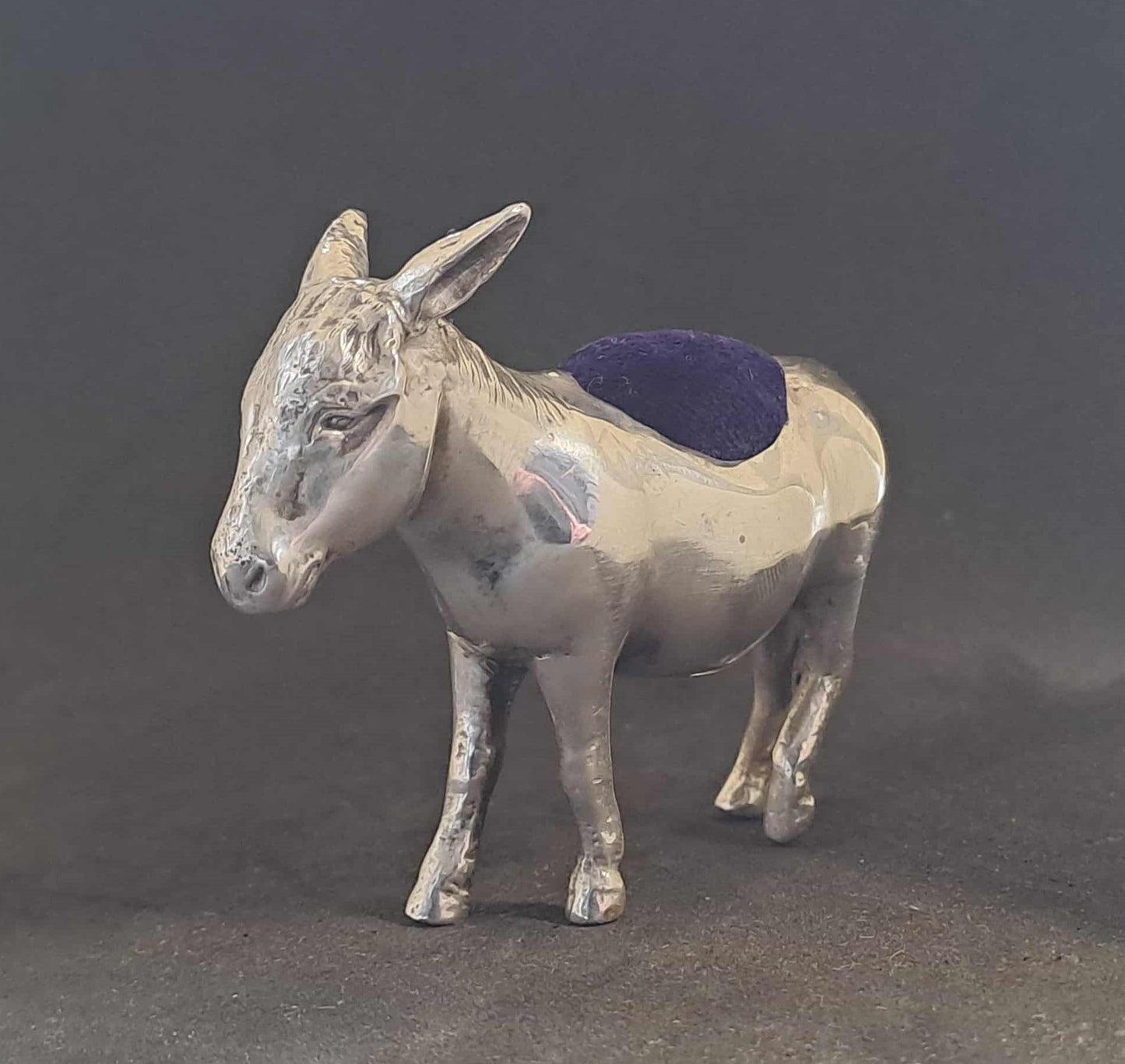 Novelty Solid Silver Donkey Pin Cushion. Levi & Salaman. Birmingham 1904.