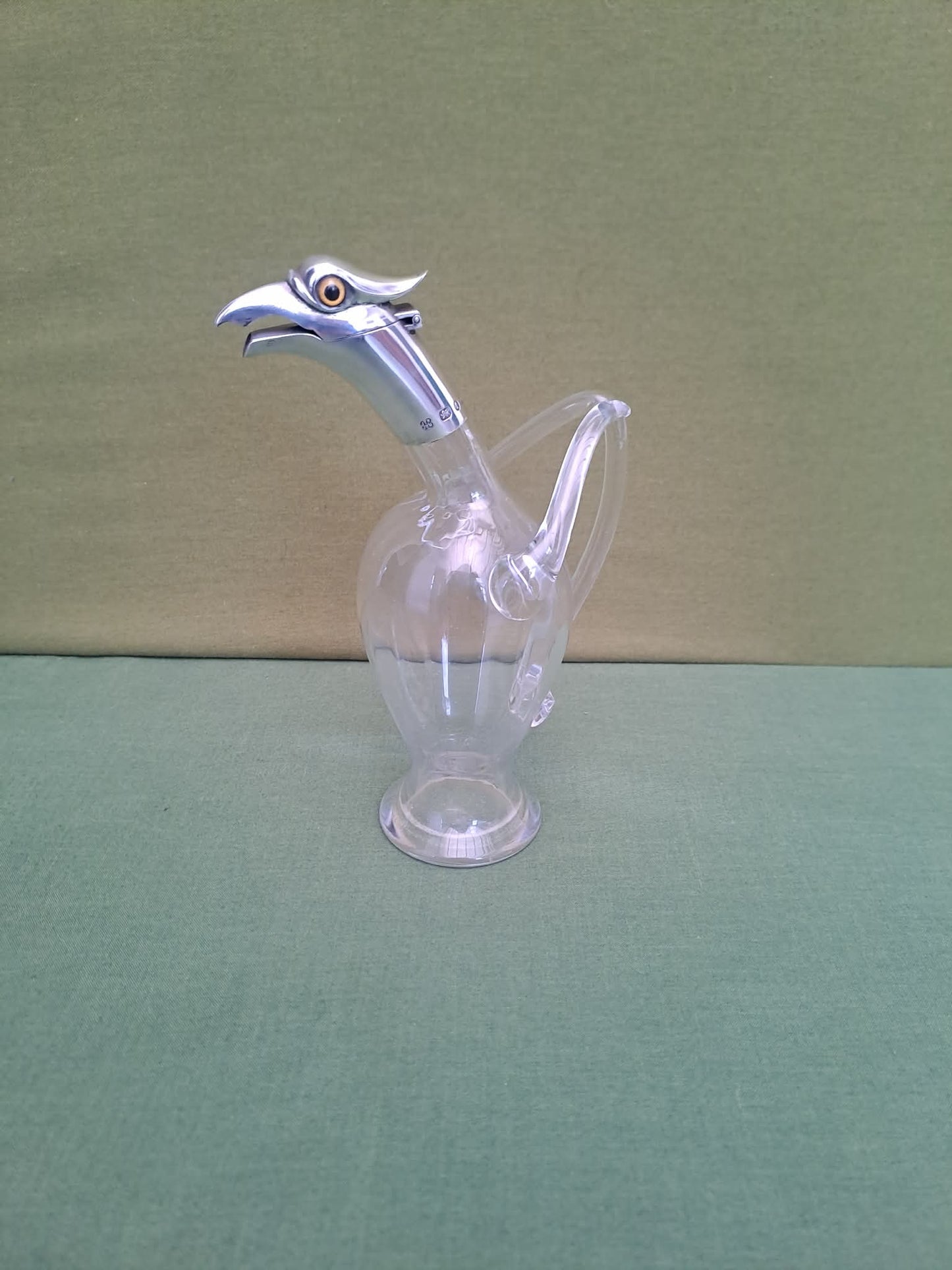 Novelty Solid Silver & glass bird decanter. Birmingham 1893. Makers JTH & JHM.