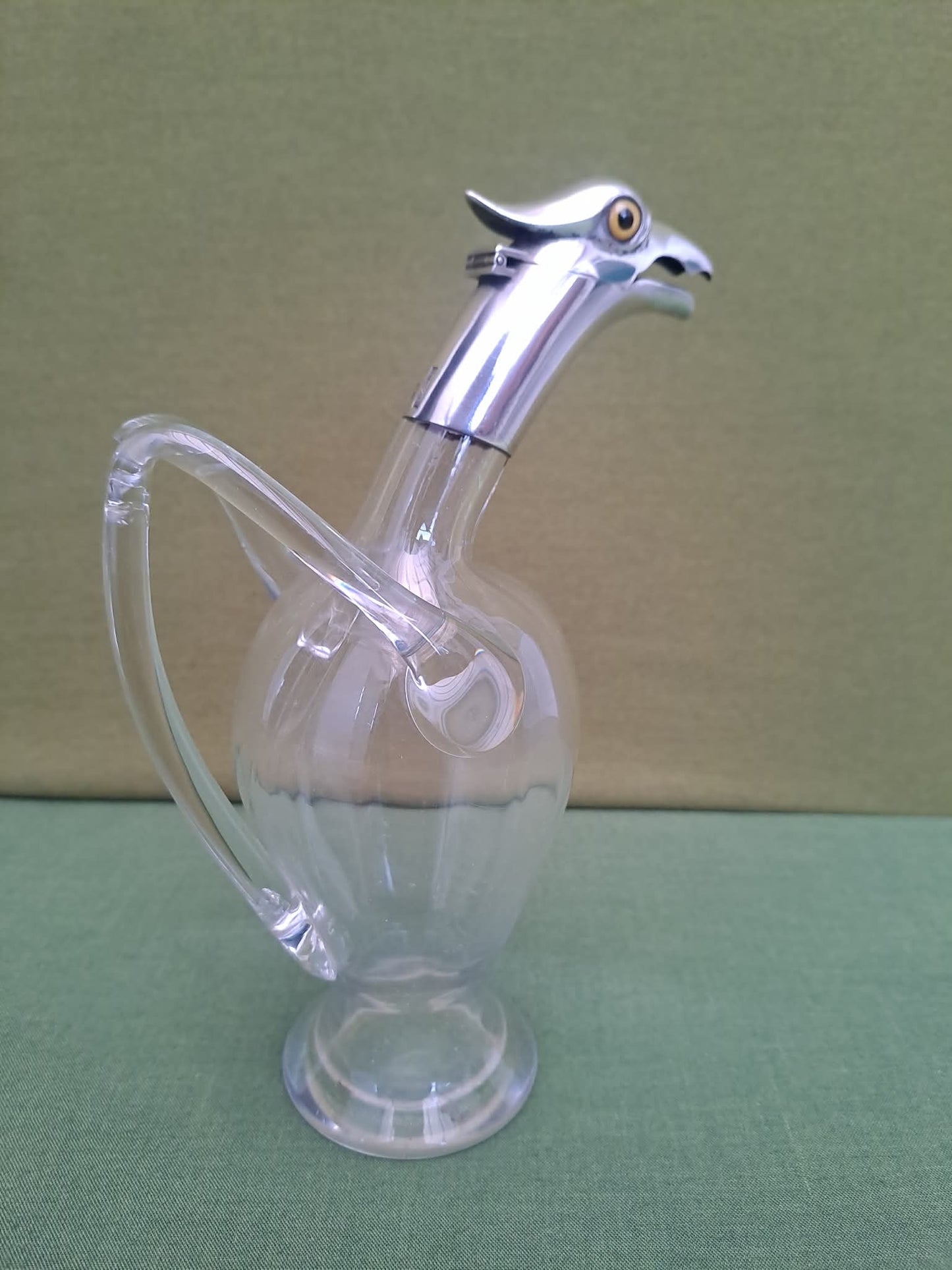 Novelty Solid Silver & glass bird decanter. Birmingham 1893. Makers JTH & JHM.