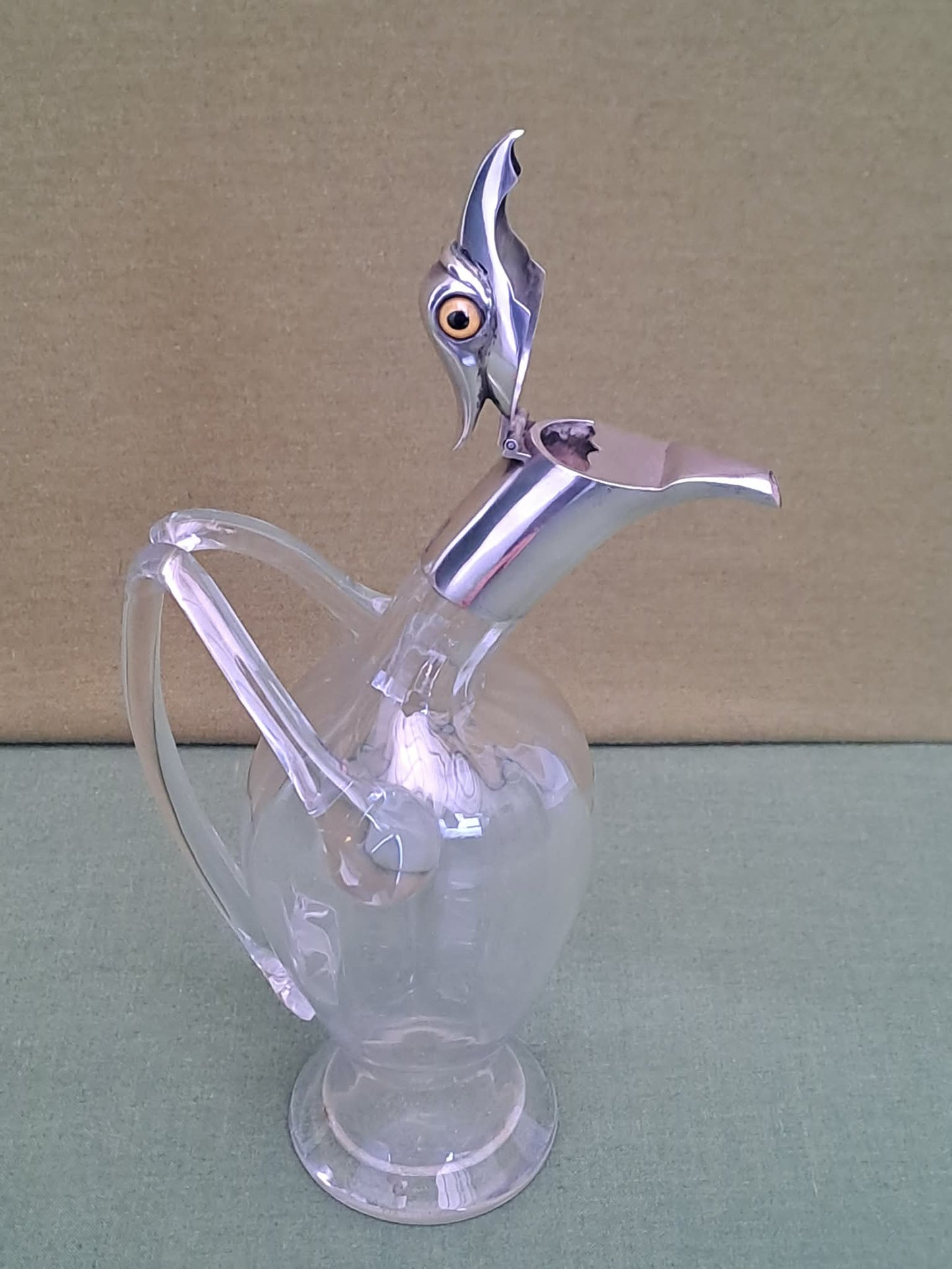 Novelty Solid Silver & glass bird decanter. Birmingham 1893. Makers JTH & JHM.